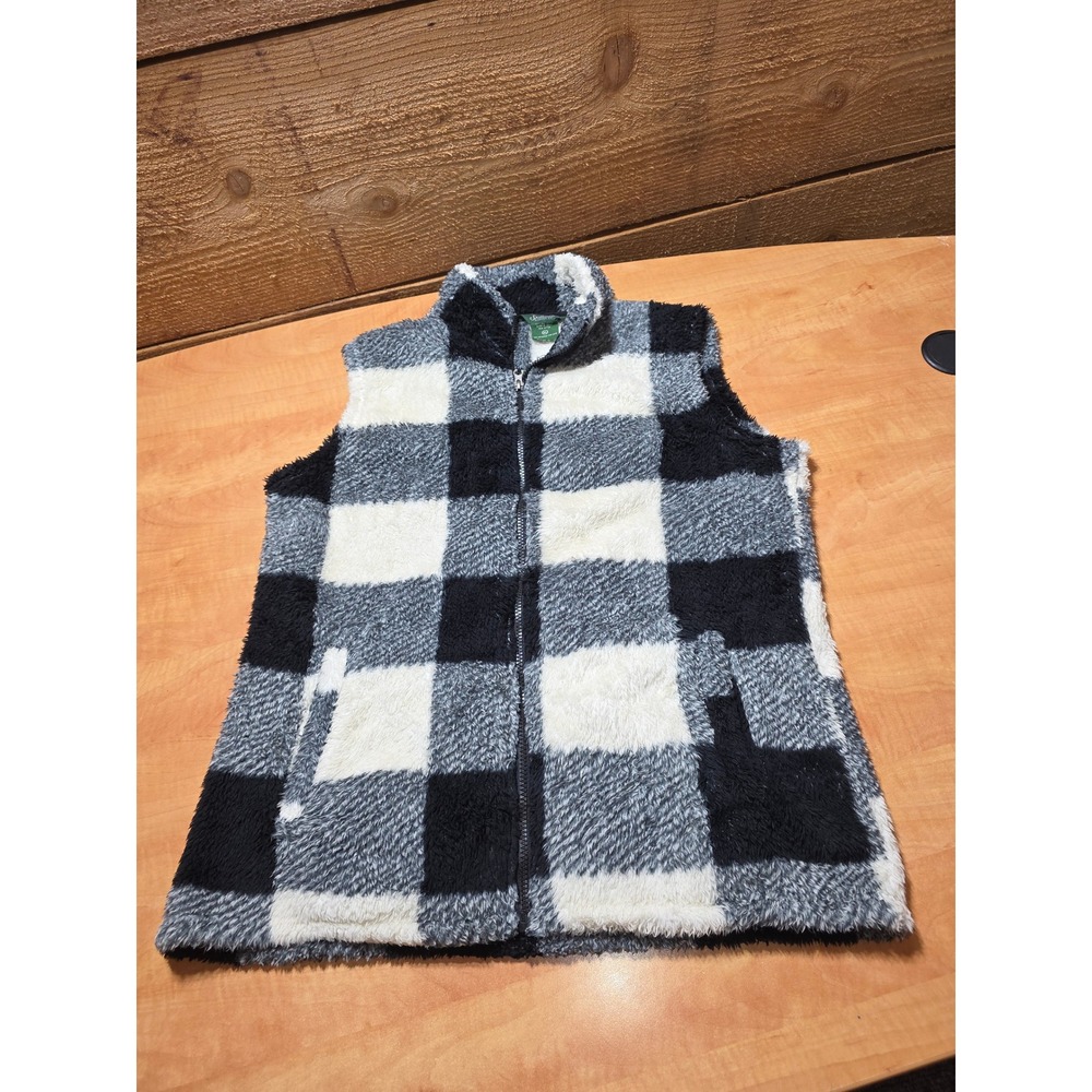 Stillwater Supply Co Womens XL Fleece Vest Black White Buffalo Plaid Full Zip